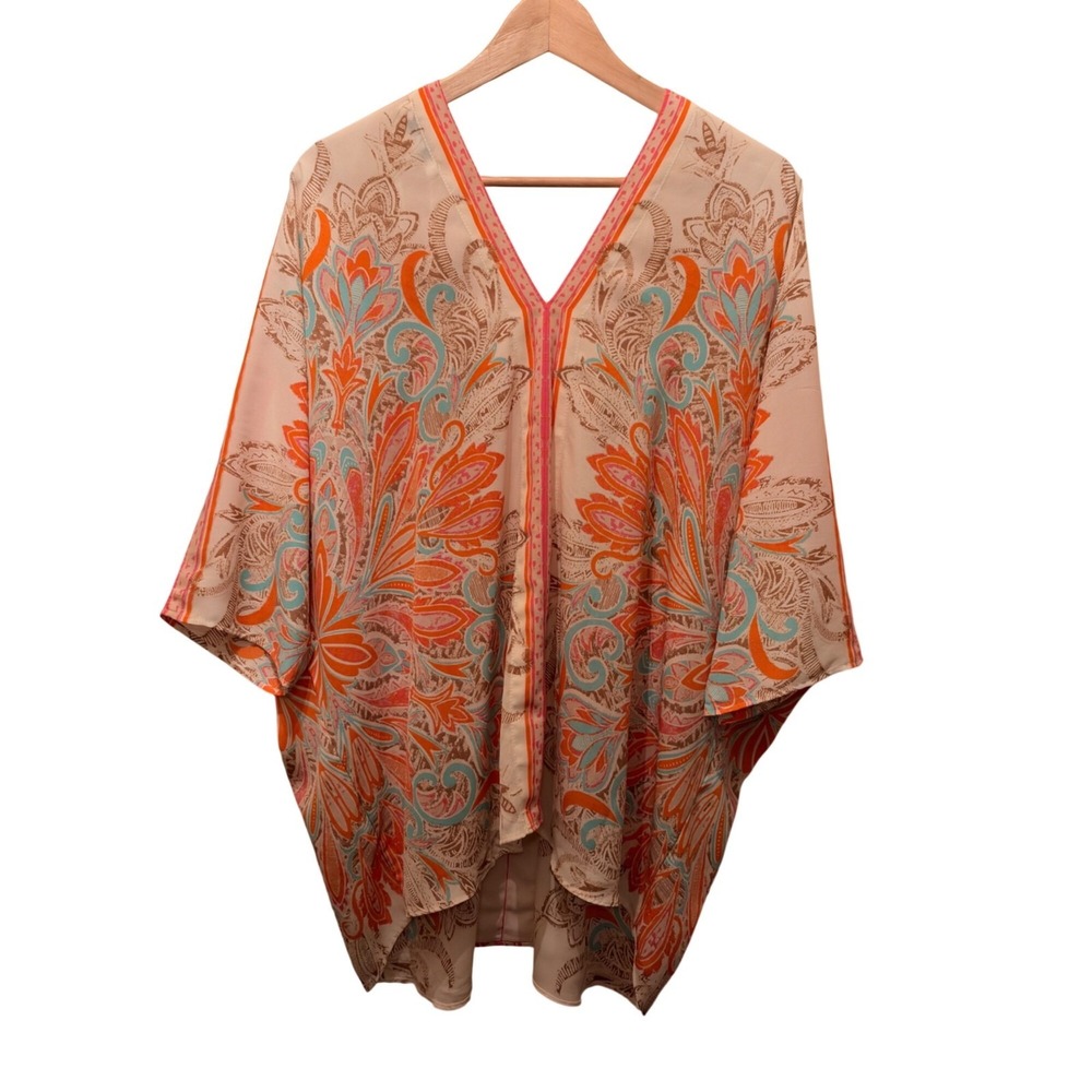 Rose & Olive Women's Peach Paisley Butterfly Blouse Sheer Boho Festival Top XL - Picture 4 of 4